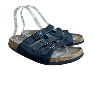 Betula by Birkenstock 3 Strap Black Nubuck Leather Sandals Sz 7